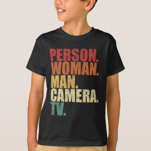 Person Frau Mann Kamera Fernsehen Trump Wörter  T-Shirt