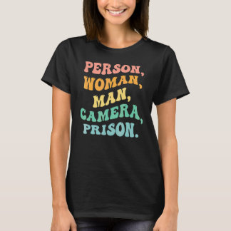 Person Frau Mann Kamera Gefängnis Groovy Retro T-Shirt