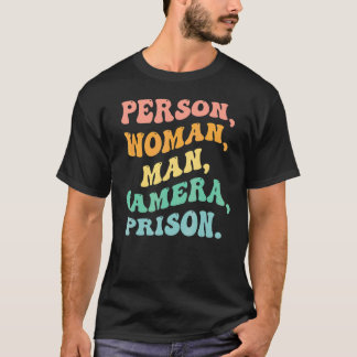 Person Frau Mann Kamera Gefängnis Groovy Retro T-Shirt