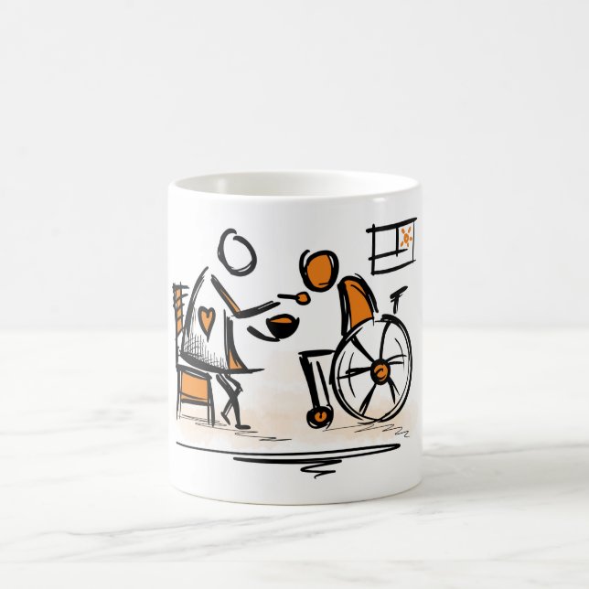 Person im Rollstuhl. Zuhause Kaffeetasse (Mittel)