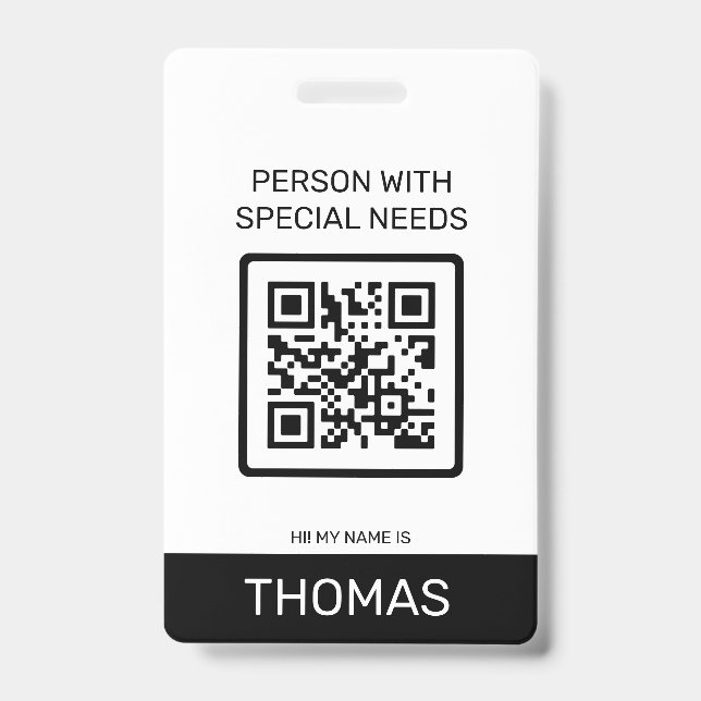 Person mit besonderen Bedürfnissen QR-Code und and Ausweis (Vorderseite)