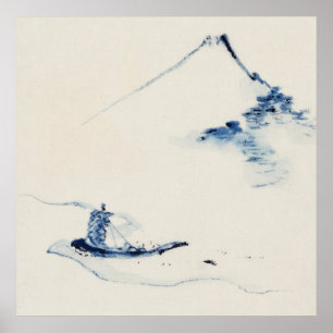 Person mit dem Fuji-Berg von Hokusai Poster