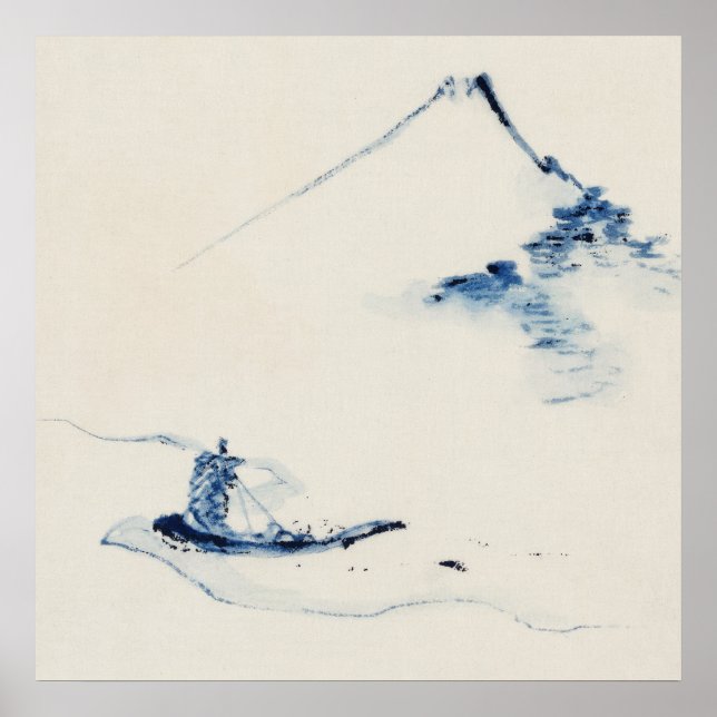 Person mit dem Fuji-Berg von Hokusai Poster (Vorne)