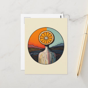 Person mit einer Orange als Kopf Postkarte
