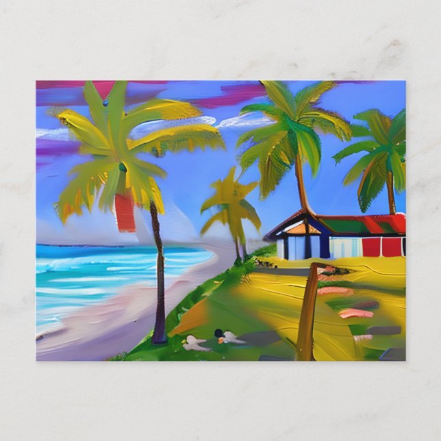 Person und Hund, die am Strand bleiben | Urlaub Postkarte (Vorderseite)