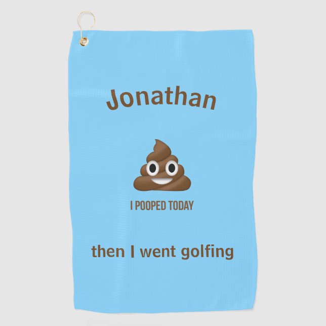 PersonaIized I Kackte heute Poo Emoji on Blue Golfhandtuch (Vorderseite)