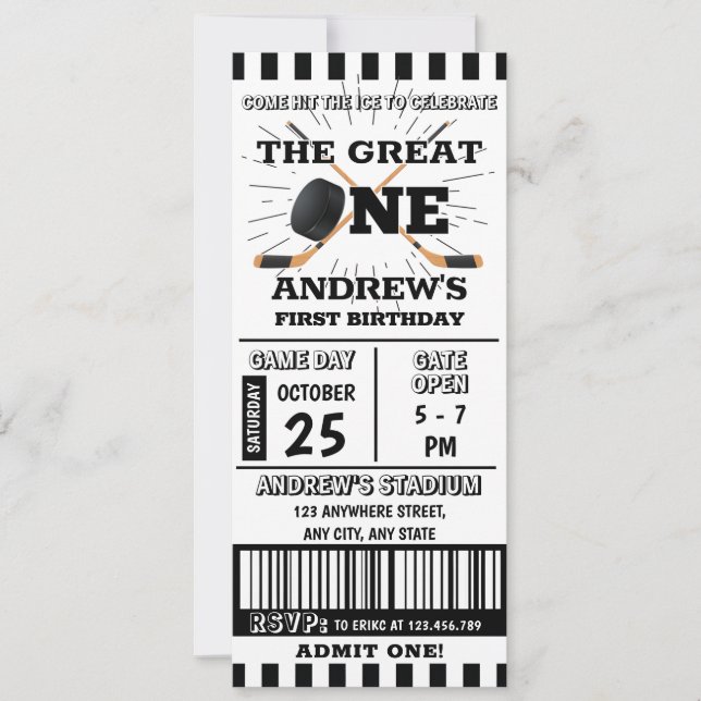 Personal 1b Birthday Hockey Ticket Party Einladung (Vorderseite)