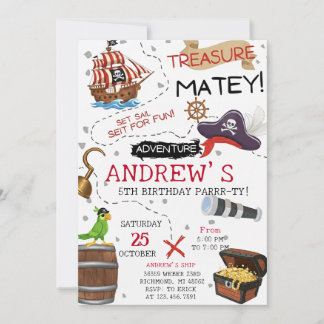 Personal Ahoy Mateys Pirate Ship Birthday Party Einladung