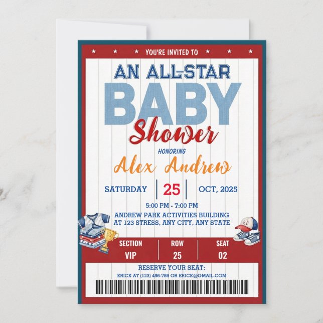 Personal All Star Baby Shower Invitation Einladung (Vorderseite)