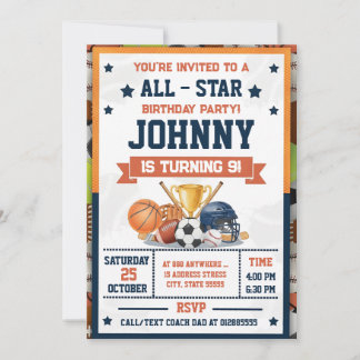 Personal All-Star Printable Sports MVP Party Einladung