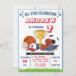 Personal All Star Sports Birthday Invitation Einladung
