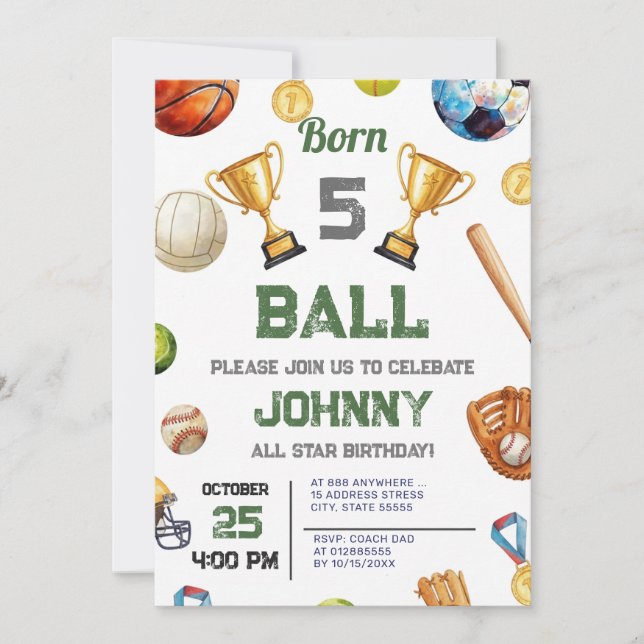 Personal All Star Sports Birthday Party Invitation Einladung (Vorderseite)