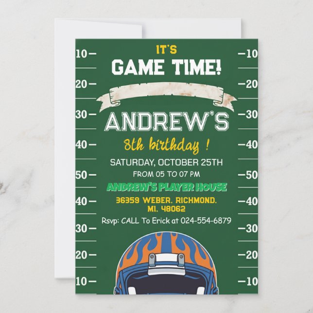 Personal American football Birthday Einladung (Vorderseite)