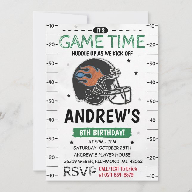 Personal American football Birthday Einladung (Vorderseite)