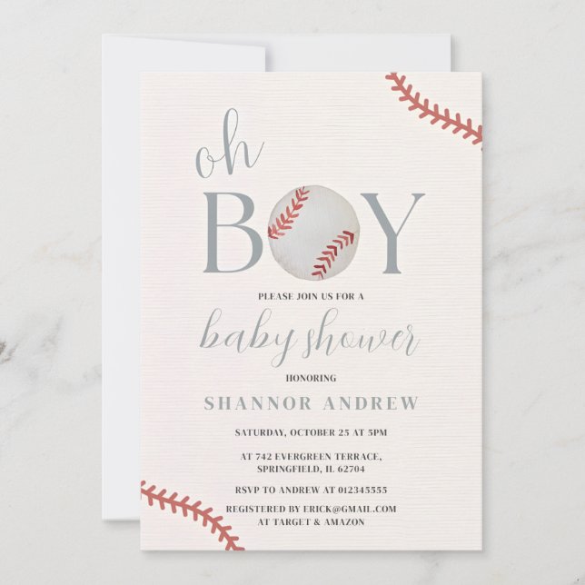 Personal Baseball Baby Shower Boy Alle Star Thema Einladung (Vorderseite)