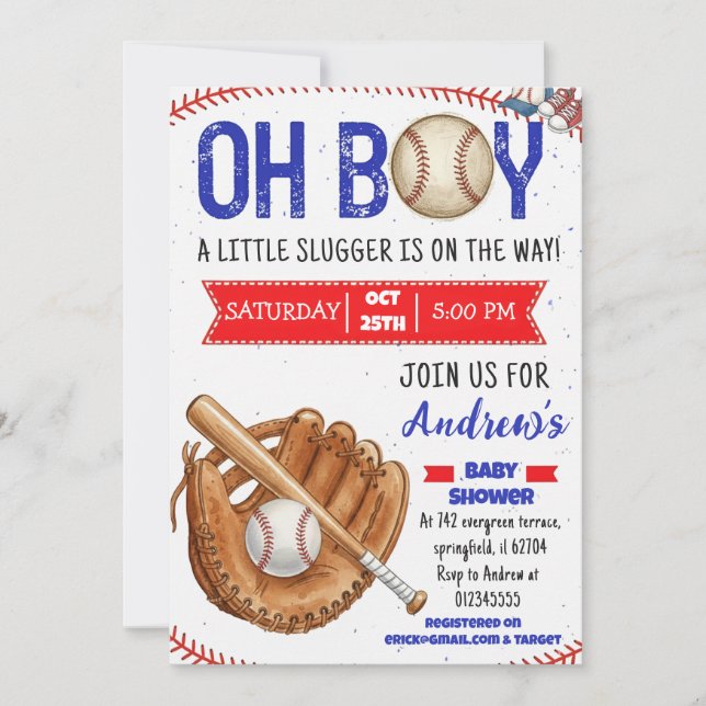 Personal Baseball Baby Shower Little Slugger Einladung (Vorderseite)