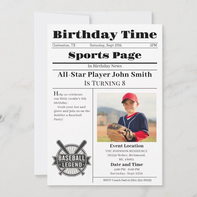 Personal Baseball Birthday Invitation With Photo Einladung (Vorderseite)