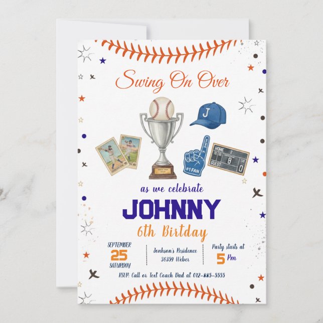 Personal Baseball Birthday Party Invitation Einladung (Vorderseite)