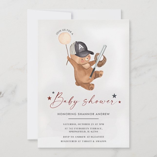 Personal Baseball Rookie Baby Dusche Niedlicher Bä Einladung (Vorderseite)
