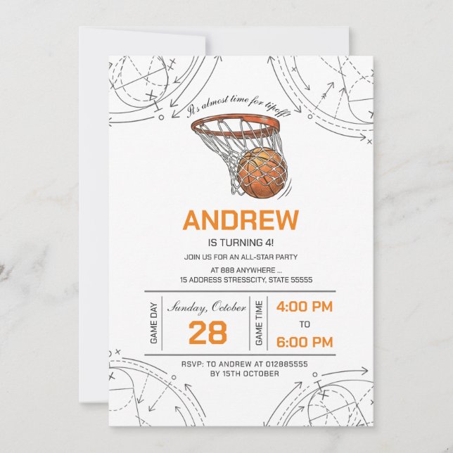 Personal basketball birthday invitation einladung (Vorderseite)
