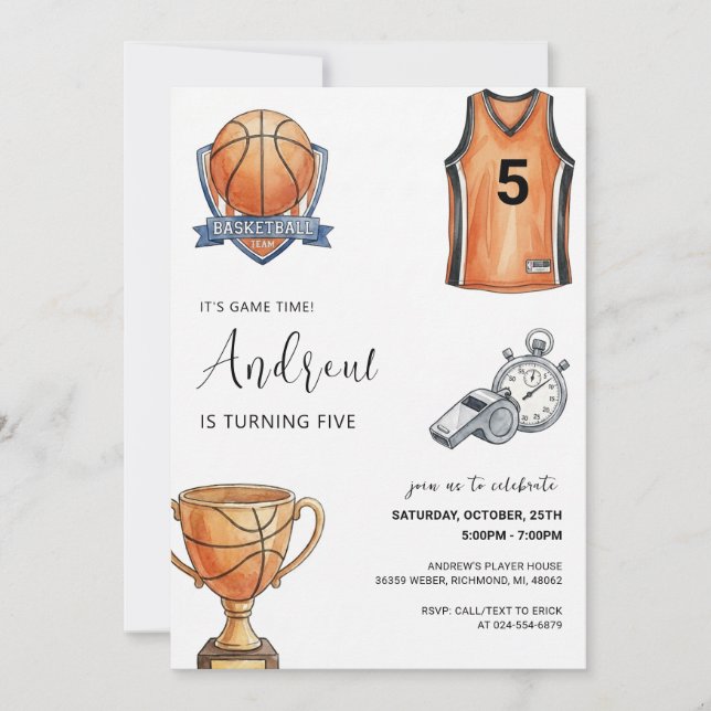 Personal Basketball Birthday Invitation Einladung (Vorderseite)