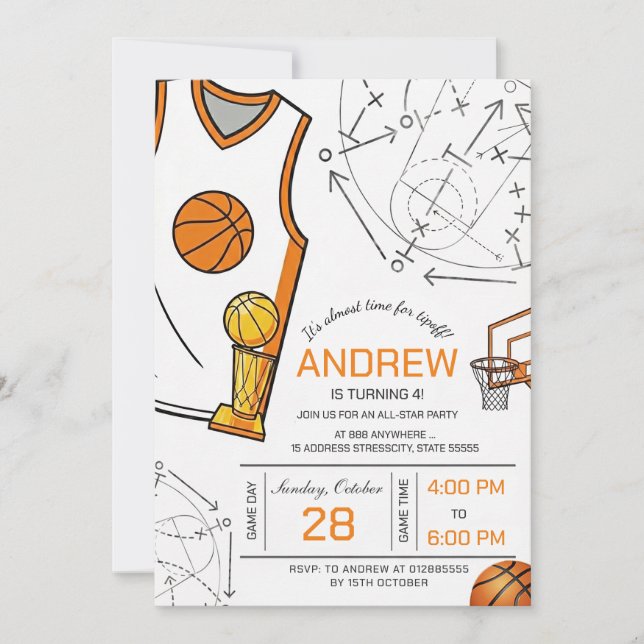 Personal basketball birthday invitation einladung (Vorderseite)