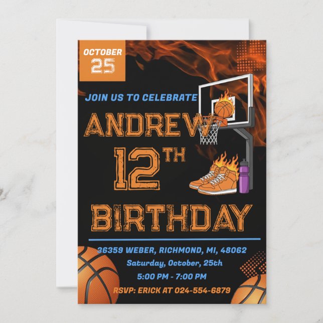 Personal Basketball Birthday Invitation Party Einladung (Vorderseite)