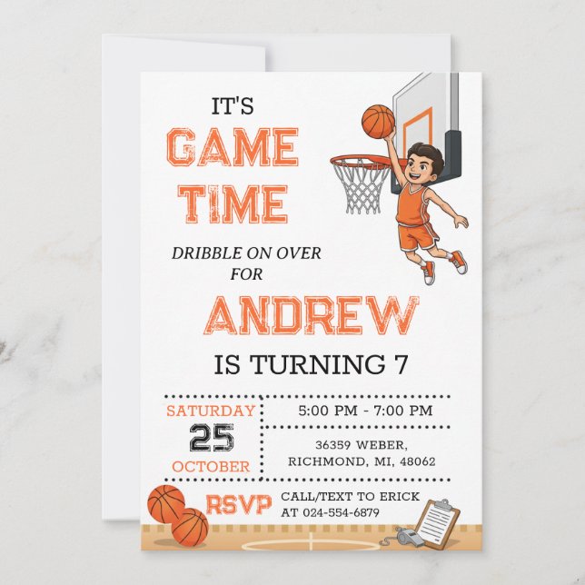 Personal Basketball Birthday Invitation Party Einladung (Vorderseite)