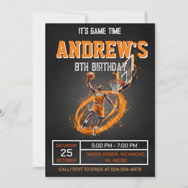 Personal Basketball Birthday Invitation Party Einladung (Vorderseite)