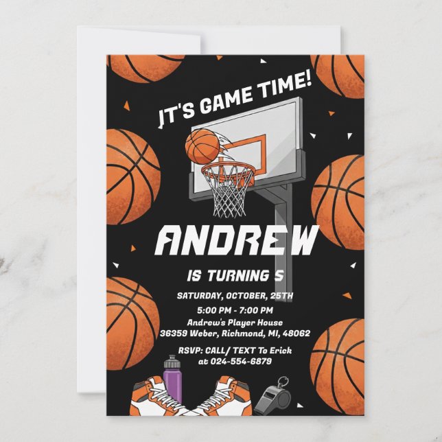 Personal Basketball Birthday Invitation Sport Einladung (Vorderseite)
