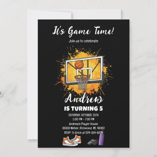Personal Basketball Birthday Invitation Sport Einladung (Vorderseite)