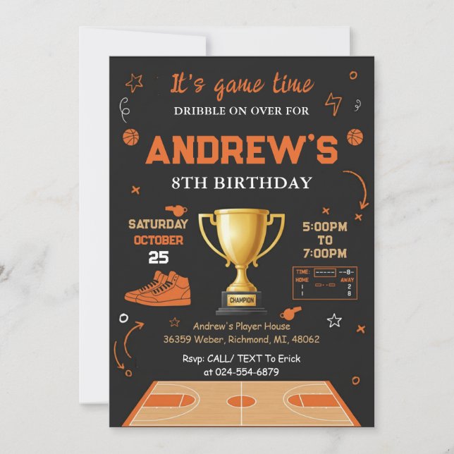 Personal Basketball Birthday Invitation Template Einladung (Vorderseite)