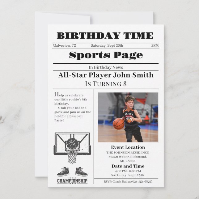 Personal Basketball Birthday with Photo Einladung (Vorderseite)