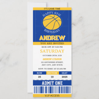 Personal Basketball Ticket Blau & Gelb Geburtstag Einladung
