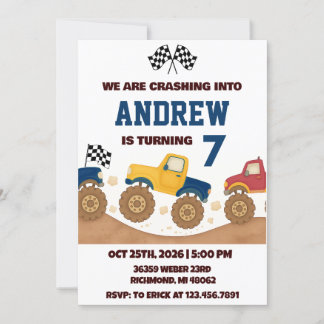 Personal Boy Monster Truck Birthday Party  Einladung