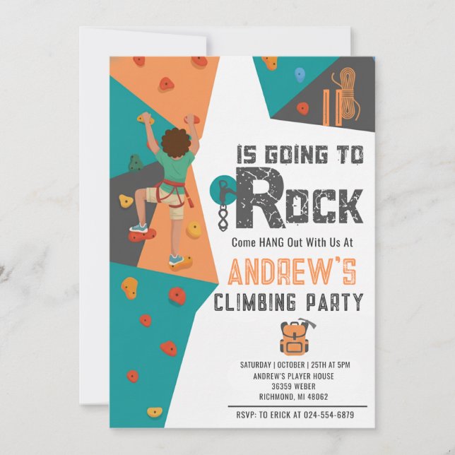 Personal Boy Rock Climbing Birthday Invitation Einladung (Vorderseite)