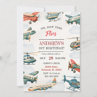 Personal Boy Time Fliegen 1. Geburtstag für Kinder Einladung