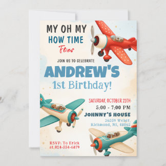 Personal Boy Time fliegt 1. Geburtstag Party Einladung