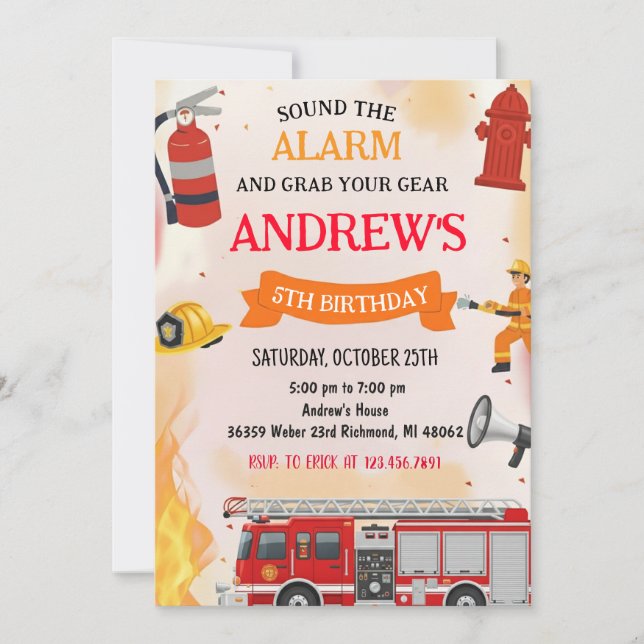 Personal Boys Firetruck Birthday Party Einladung (Vorderseite)