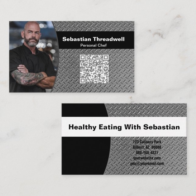 Personal Chef Diamond Plate Custom Photo QR Code  Visitenkarte (Vorne/Hinten)