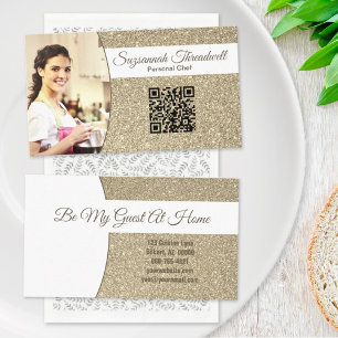 Personal Chef Subtle Gold Glitter Custom Photo QR Visitenkarte