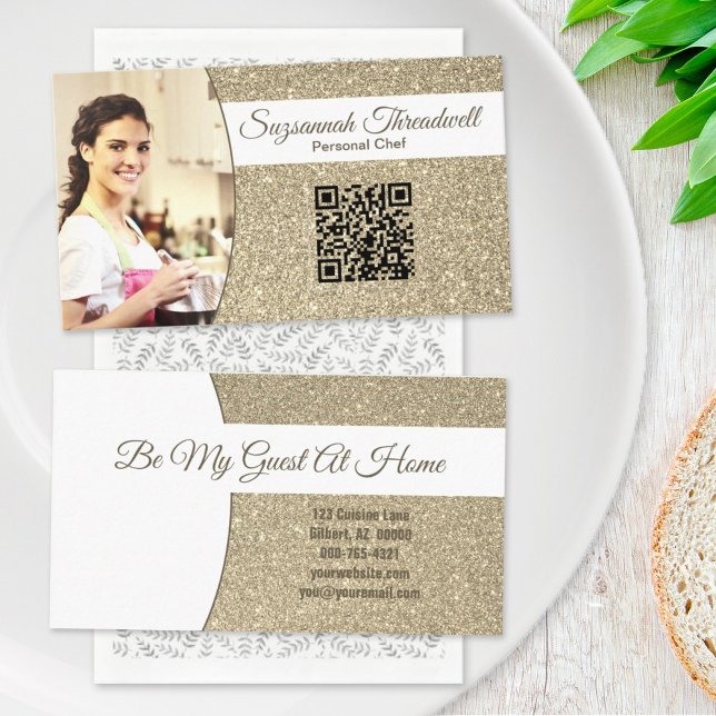 Personal Chef Subtle Gold Glitter Custom Photo QR Visitenkarte (Von Creator hochgeladen)