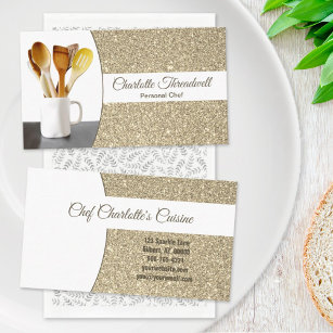 Personal Chef Subtle Gold Glitter Custom Photo Visitenkarte