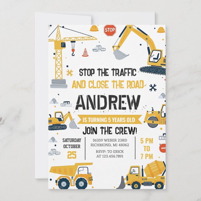 Personal Construction Birthday Invitation Dump Einladung (Vorderseite)