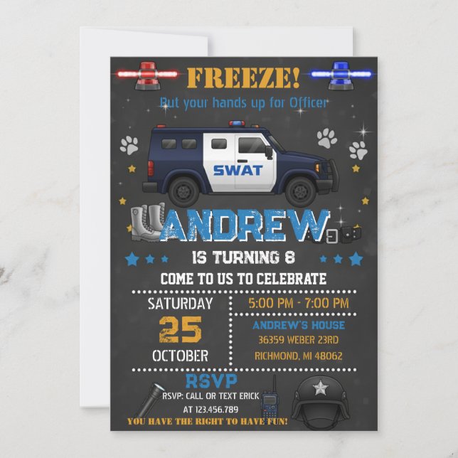 Personal Cop Policeman Birthday Party for Kid Einladung (Vorderseite)