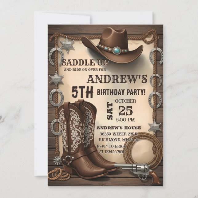 Personal Country Western Saddle Up Cowboy Birthday Einladung (Vorderseite)