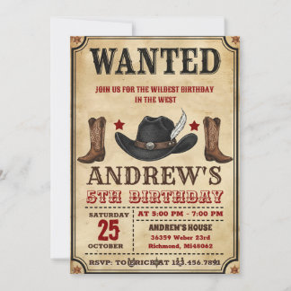 Personal Cowboy Wild West Party Birthday Einladung