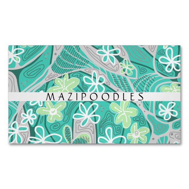 Personal Creative Floral Neuro Art Aquamarin Green Magnetische Visitenkarte (Vorderseite)