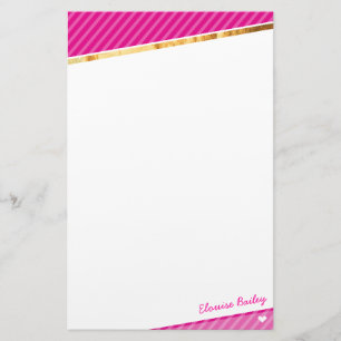 PERSONAL Diagonal Stripey Goldstreifen hell rosa Briefpapier