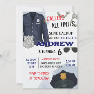 Personal Digital KID Police Birthday Party Einladung